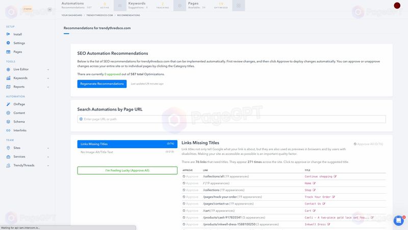Alli AI screenshot Seo Recs