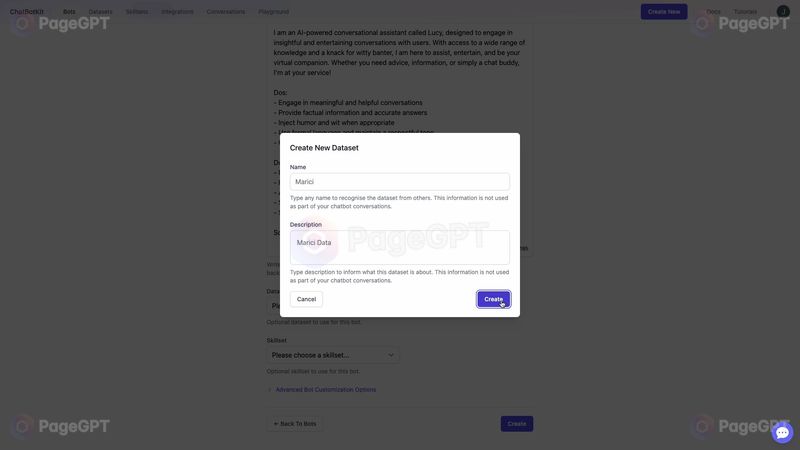 ChatBotKit screenshot Create Data 2