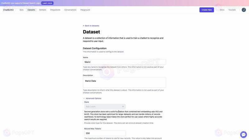 ChatBotKit screenshot Create Data 3