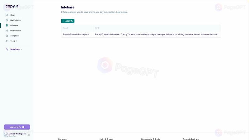 Copy.ai screenshot Infobase Added