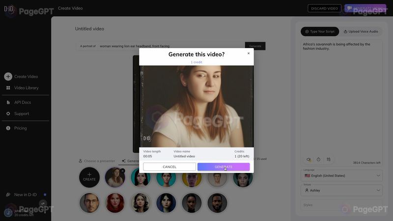 D-ID screenshot Generate