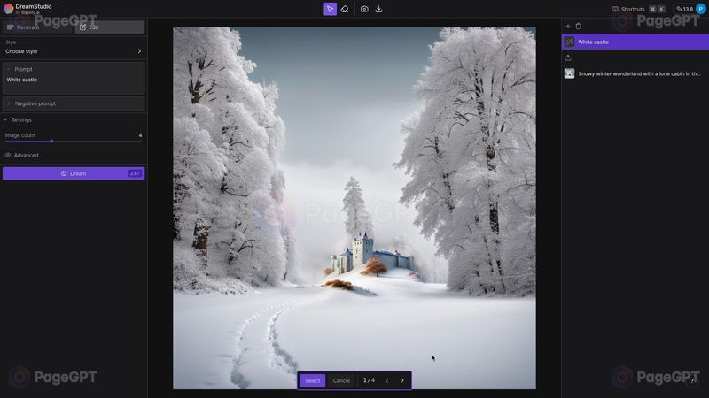 DreamStudio screenshot Inpaint Result