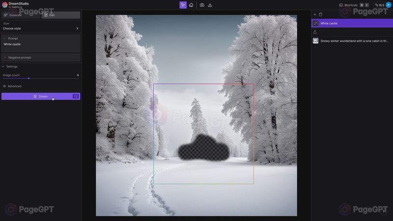 DreamStudio screenshot Inpaint