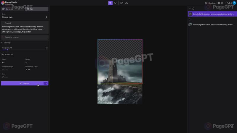 DreamStudio screenshot Outpainting