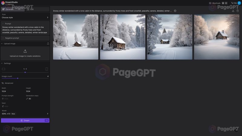 DreamStudio screenshot Results