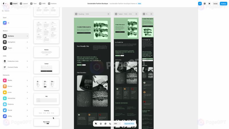 Framer screenshot Add Section