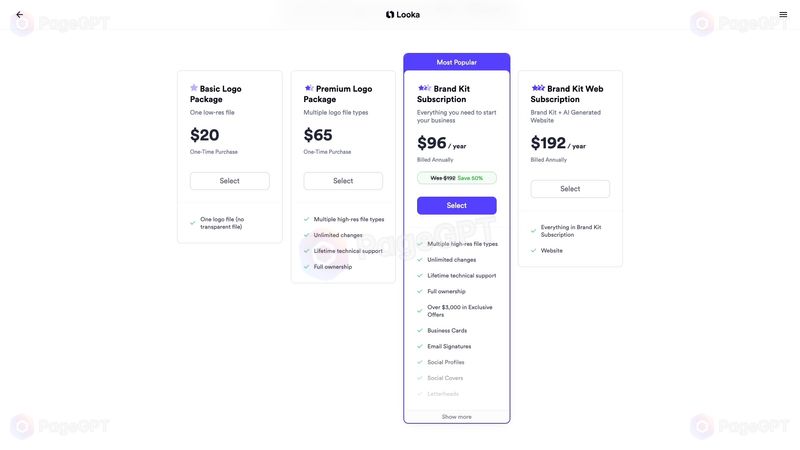 Looka screenshot Pricing