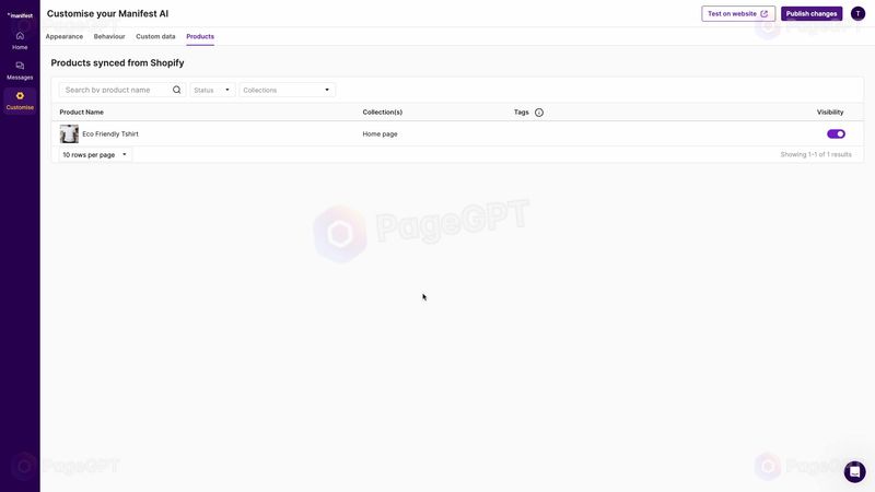 Manifest screenshot Products