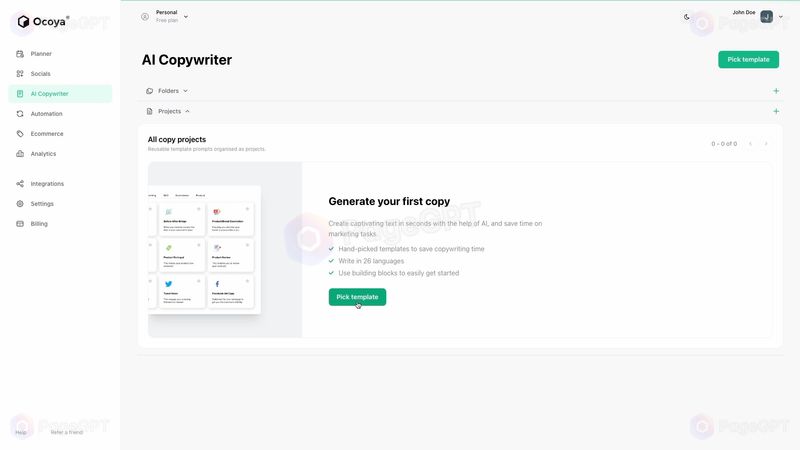Ocoya screenshot Write