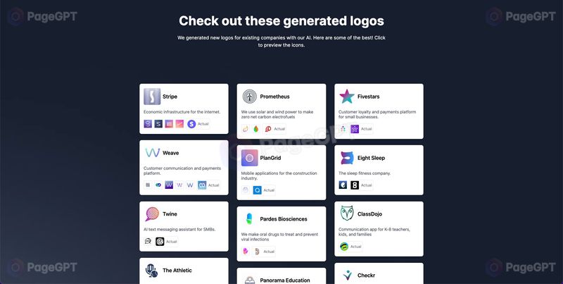 PageGPT AI Logos screenshot Samples