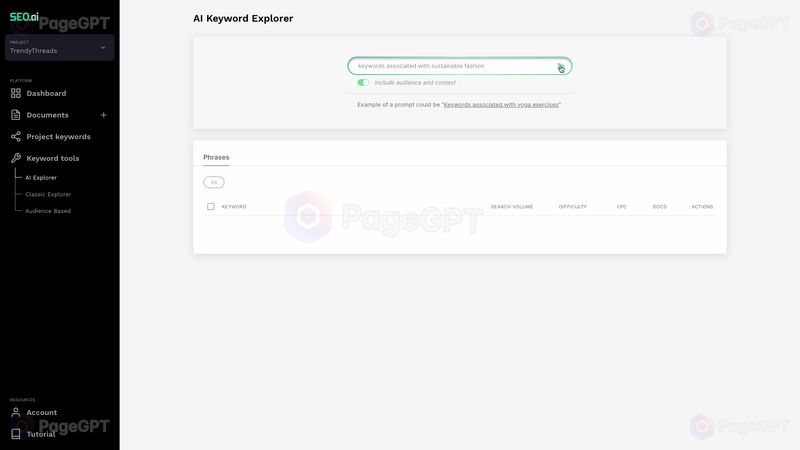 SEO.ai screenshot Find Keywords