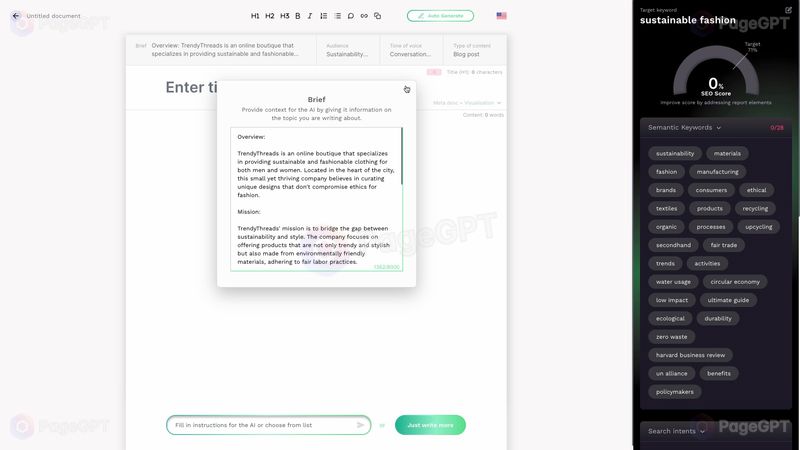 SEO.ai screenshot Give Brief