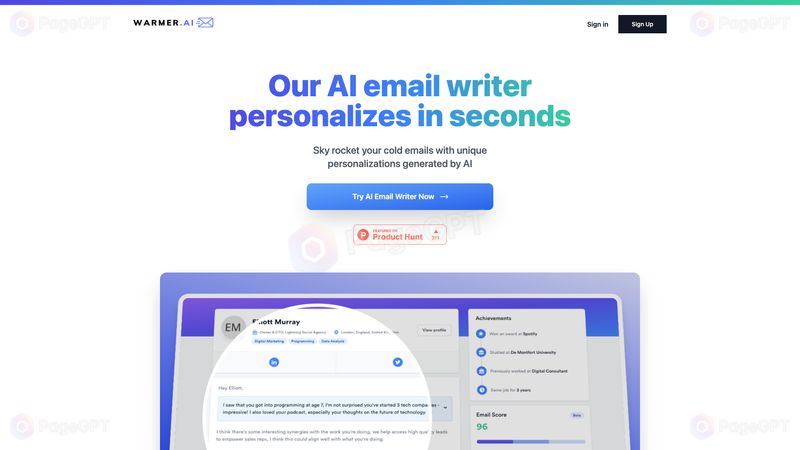 Warmer.ai screenshot Homepage