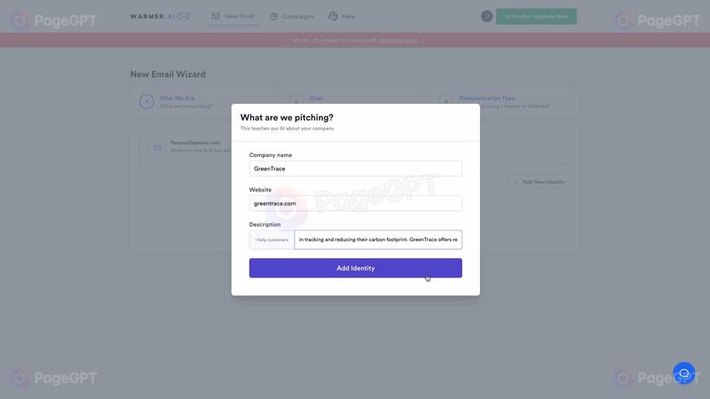 Warmer.ai screenshot Start 1