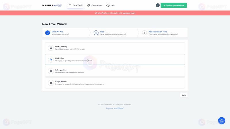 Warmer.ai screenshot Start 2