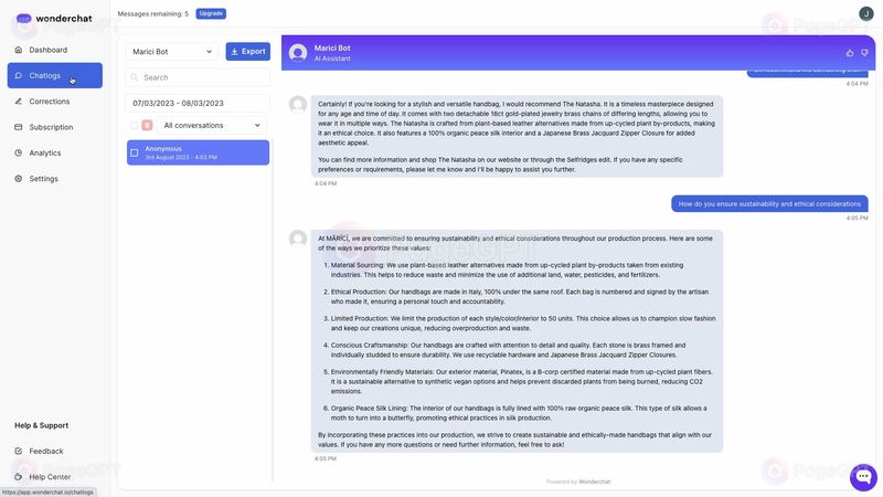 Wonderchat screenshot Logs